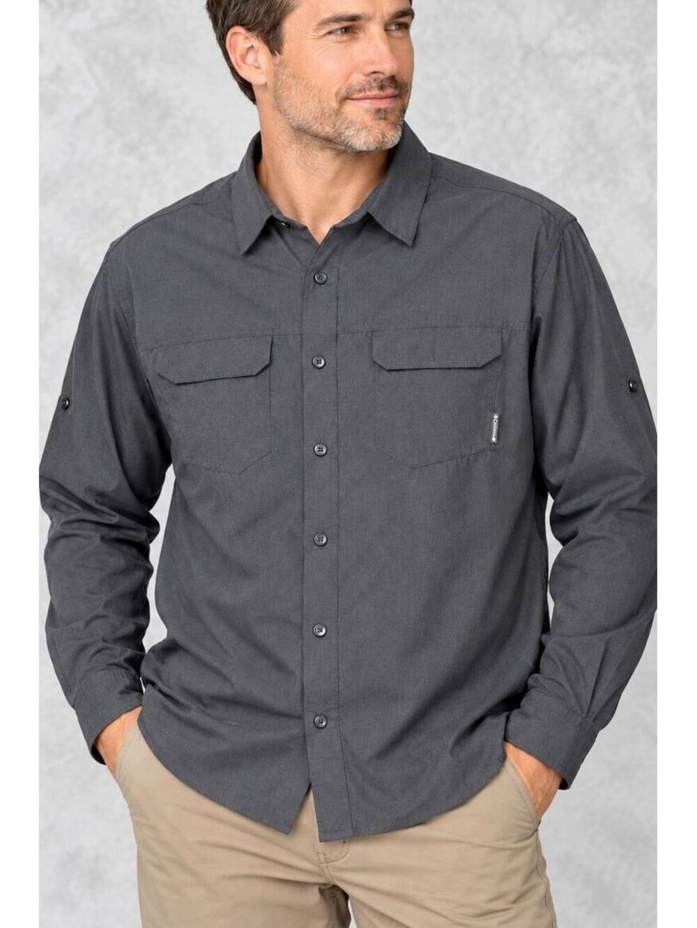 Columbia Men's XL Charcoal Gray Stretch Nylon Long Sleeve Outdoor Shirt OmniWick